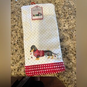 Bliss Set of 2 identical Christmas Dachshund Kitchen Towels - Red, Green, Black